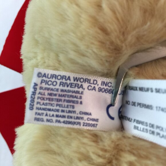 Aurora Hugga Wug Bear Plush 11" Tan Stuffed Animal Toy Red Bow Super Soft RARE - Picture 8 of 9